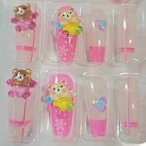 Hello Kitty Pink 3d Art Gummy Bear Press-On Nails 12 Pcs Set New